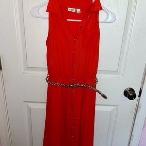 Orange & Gold Button Down Belted Dress